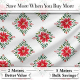 Watercolor Poinsettia Floral Christmas Seamless Pattern with Greenery Accents Digital Print Fabric by the Metre UK Sewing Quilting Textile