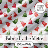 Cute Red and Green Christmas Bells Watercolor  Pattern Festive Holiday Design Digital Print Fabric by the Metre UK Sewing Quilting Textile
