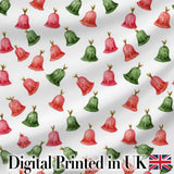 Cute Red and Green Christmas Bells Watercolor  Pattern Festive Holiday Design Digital Print Fabric by the Metre UK Sewing Quilting Textile