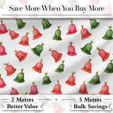 Cute Red and Green Christmas Bells Watercolor  Pattern Festive Holiday Design Digital Print Fabric by the Metre UK Sewing Quilting Textile