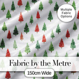 Watercolor Red and Green Christmas Trees  Pattern Festive Winter Holiday Design Digital Print Fabric by the Metre UK Sewing Quilting Textile