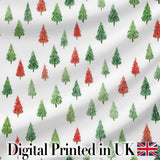 Watercolor Red and Green Christmas Trees  Pattern Festive Winter Holiday Design Digital Print Fabric by the Metre UK Sewing Quilting Textile