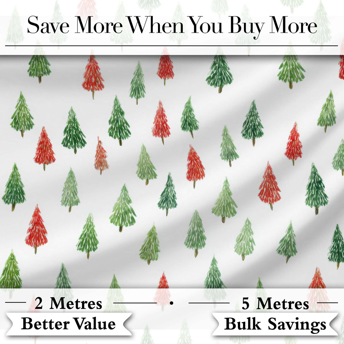 Watercolor Red and Green Christmas Trees  Pattern Festive Winter Holiday Design Digital Print Fabric by the Metre UK Sewing Quilting Textile