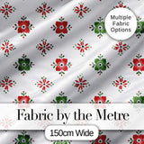 Cute Scandinavian Style Red and Green Floral  Pattern Christmas Folk Art Design Digital Print Fabric by the Metre UK Sewing Quilting Textile