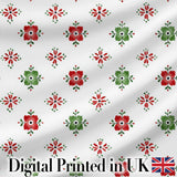 Cute Scandinavian Style Red and Green Floral  Pattern Christmas Folk Art Design Digital Print Fabric by the Metre UK Sewing Quilting Textile