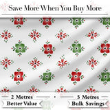 Cute Scandinavian Style Red and Green Floral  Pattern Christmas Folk Art Design Digital Print Fabric by the Metre UK Sewing Quilting Textile