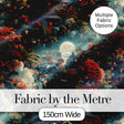 Japanese Autumn Village Landscape  Pattern with Moon and Lanterns Scenic Art Digital Print Fabric by the Metre UK Sewing Quilting Textile