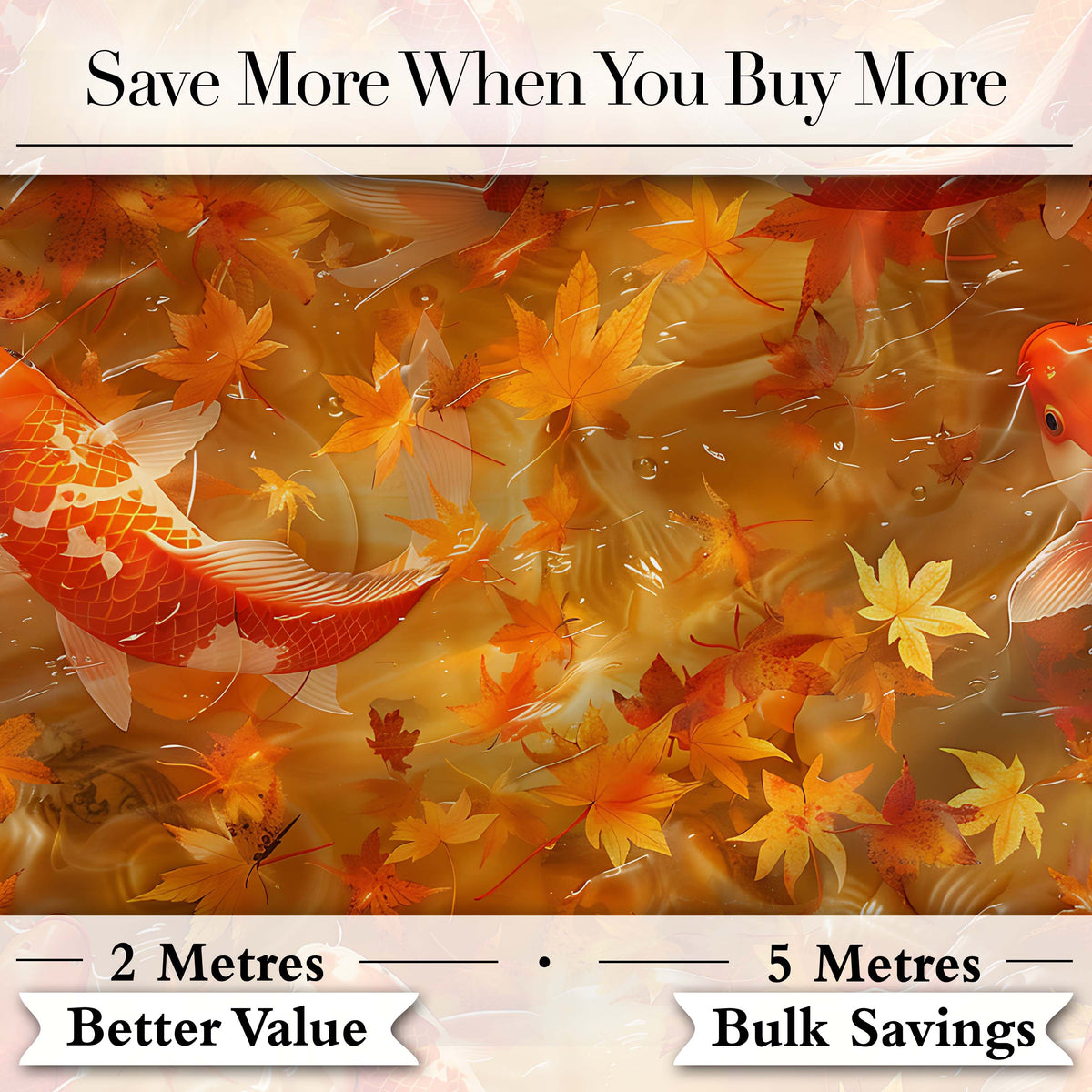 Autumn Koi Fish with Golden Maple Leaves  Pattern Warm Watercolor Nature Design Digital Print Fabric by the Metre UK Sewing Quilting Textile