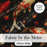 Elegant Koi Fish Swimming on Dark Water with Falling Leaves Japanese Style Digital Print Fabric by the Metre UK Sewing Quilting Textile