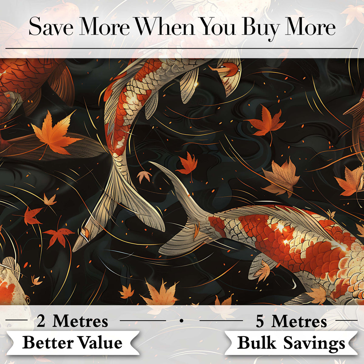 Elegant Koi Fish Swimming on Dark Water with Falling Leaves Japanese Style Digital Print Fabric by the Metre UK Sewing Quilting Textile