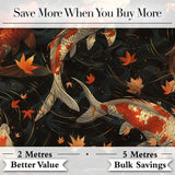 Elegant Koi Fish Swimming on Dark Water with Falling Leaves Japanese Style Digital Print Fabric by the Metre UK Sewing Quilting Textile