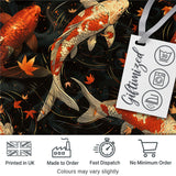 Elegant Koi Fish Swimming on Dark Water with Falling Leaves Japanese Style Digital Print Fabric by the Metre UK Sewing Quilting Textile