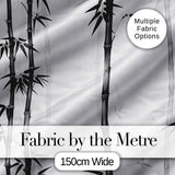 Minimalist Black Bamboo with Soft Mist Background Japanese Ink Style Design Digital Print Fabric by the Metre UK Sewing Quilting Textile