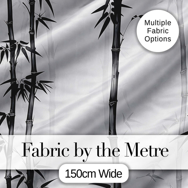 Minimalist Black Bamboo with Soft Mist Background Japanese Ink Style Design Digital Print Fabric by the Metre UK Sewing Quilting Textile