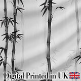 Minimalist Black Bamboo with Soft Mist Background Japanese Ink Style Design Digital Print Fabric by the Metre UK Sewing Quilting Textile