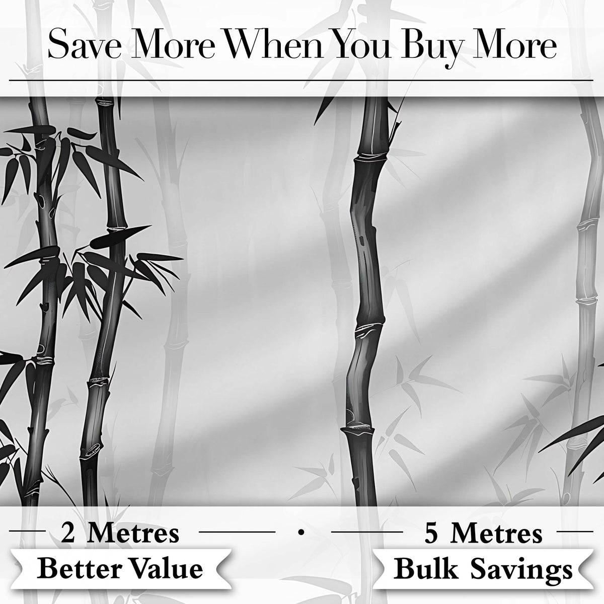 Minimalist Black Bamboo with Soft Mist Background Japanese Ink Style Design Digital Print Fabric by the Metre UK Sewing Quilting Textile