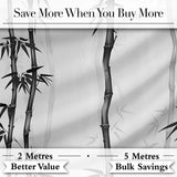 Minimalist Black Bamboo with Soft Mist Background Japanese Ink Style Design Digital Print Fabric by the Metre UK Sewing Quilting Textile