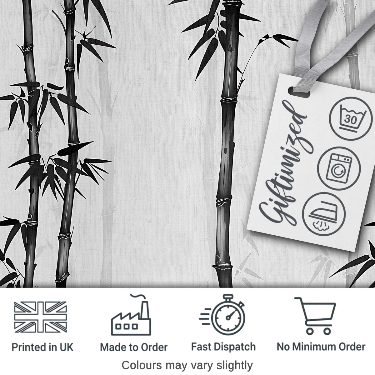 Minimalist Black Bamboo with Soft Mist Background Japanese Ink Style Design Digital Print Fabric by the Metre UK Sewing Quilting Textile