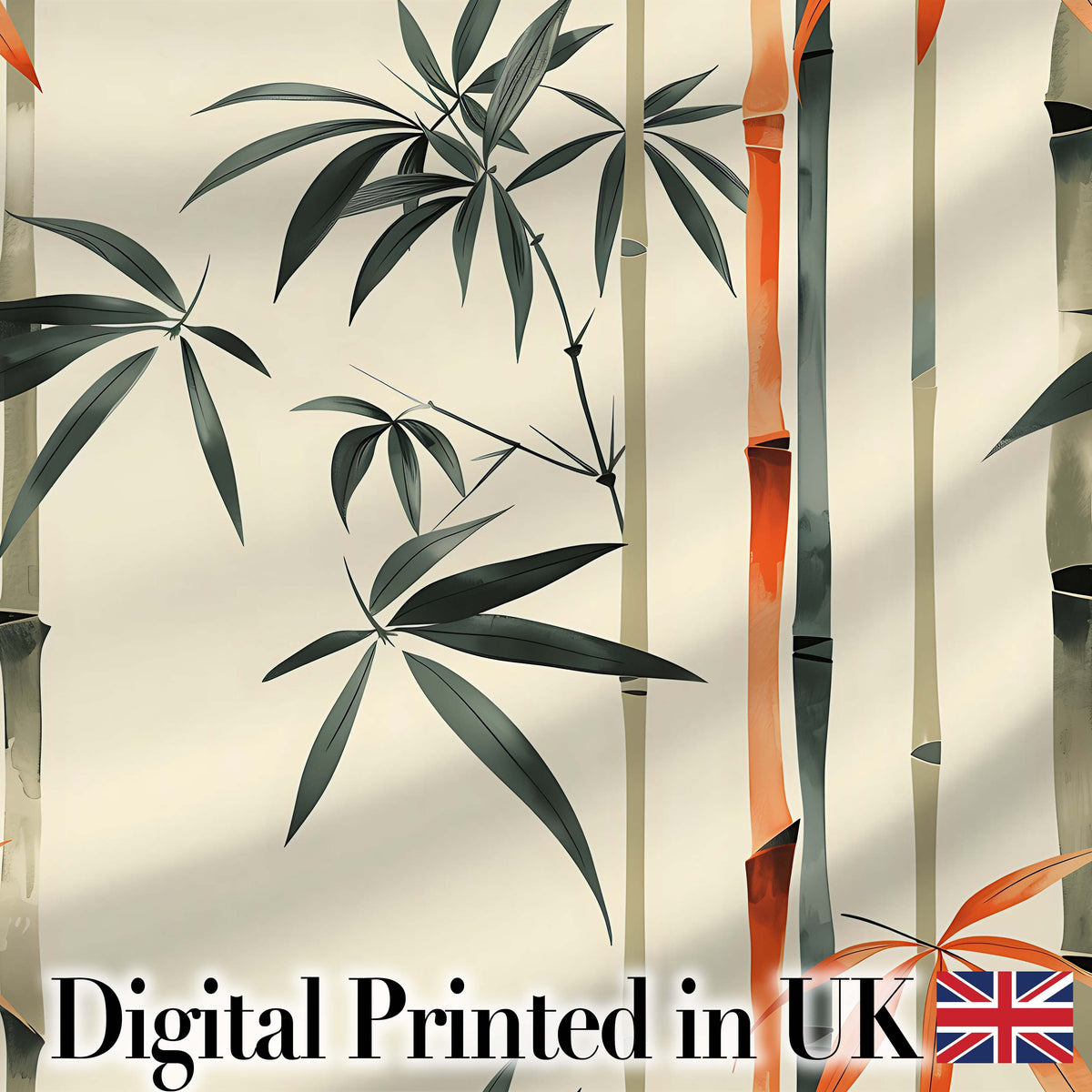 Artistic Bamboo Leaves and Stems on Neutral Background  Pattern Design Digital Print Fabric by the Metre UK Sewing Quilting Textile