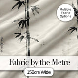 Traditional Ink Bamboo Branch on Textured Beige Background Pattern Art Style Digital Print Fabric by the Metre UK Sewing Quilting Textile