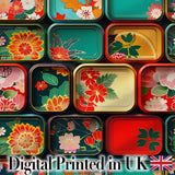 Japanese Floral Bento Box Lid Patterns  Pattern Vibrant Decorative Design Digital Print Fabric by the Metre UK Sewing Quilting Textile