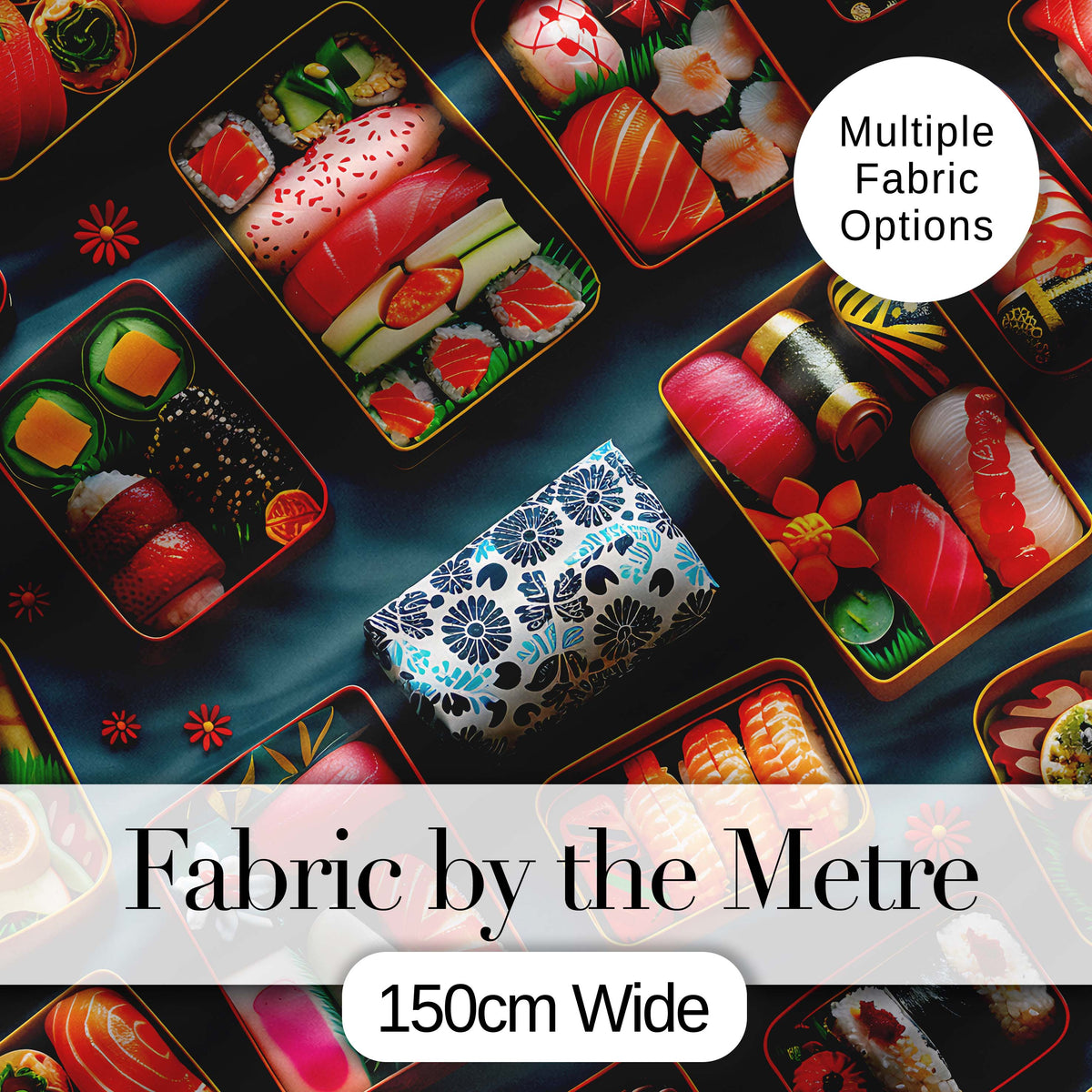 Assorted Sushi Bento Boxes with Fresh Ingredients  Pattern Japanese Food Theme Digital Print Fabric by the Metre UK Sewing Quilting Textile