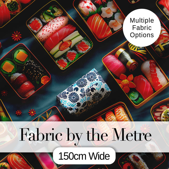 Assorted Sushi Bento Boxes with Fresh Ingredients  Pattern Japanese Food Theme Digital Print Fabric by the Metre UK Sewing Quilting Textile