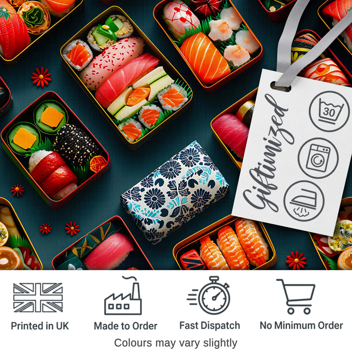 Assorted Sushi Bento Boxes with Fresh Ingredients  Pattern Japanese Food Theme Digital Print Fabric by the Metre UK Sewing Quilting Textile
