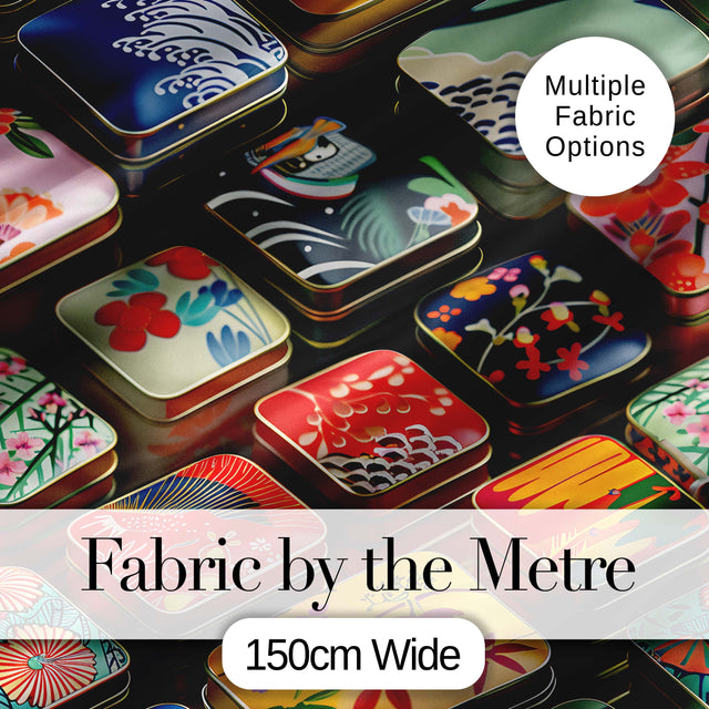 Decorative Japanese Bento Box Lids with Floral and Wave Patterns  Design Digital Print Fabric by the Metre UK Sewing Quilting Textile