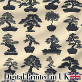 Japanese Bonsai Tree Silhouettes in Pots on Beige Background  Digital Print Fabric by the Metre UK Sewing Quilting Textile