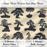Japanese Bonsai Tree Silhouettes in Pots on Beige Background  Digital Print Fabric by the Metre UK Sewing Quilting Textile