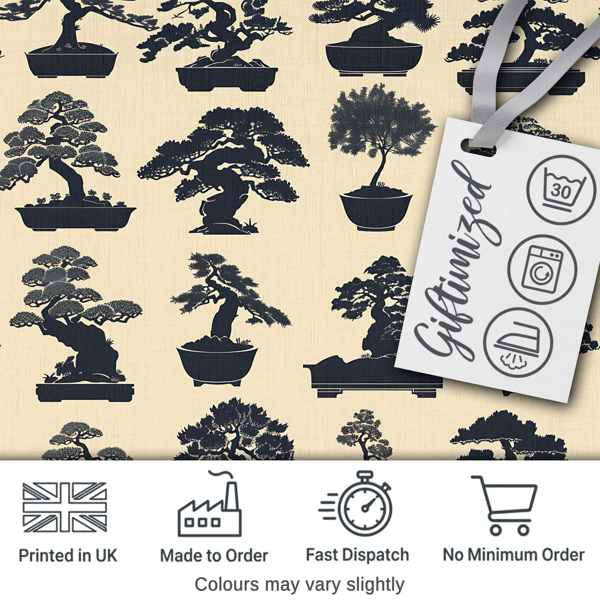 Japanese Bonsai Tree Silhouettes in Pots on Beige Background  Digital Print Fabric by the Metre UK Sewing Quilting Textile