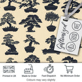 Japanese Bonsai Tree Silhouettes in Pots on Beige Background  Digital Print Fabric by the Metre UK Sewing Quilting Textile