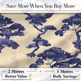 Artistic Blue Bonsai Trees on Textured Beige Background Pattern Digital Print Fabric by the Metre UK Sewing Quilting Textile