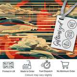 Modern High Speed Train with Rising Sun and Clouds Pattern Japanese TravelTheme Digital Print Fabric by the Metre UK Sewing Quilting Textile