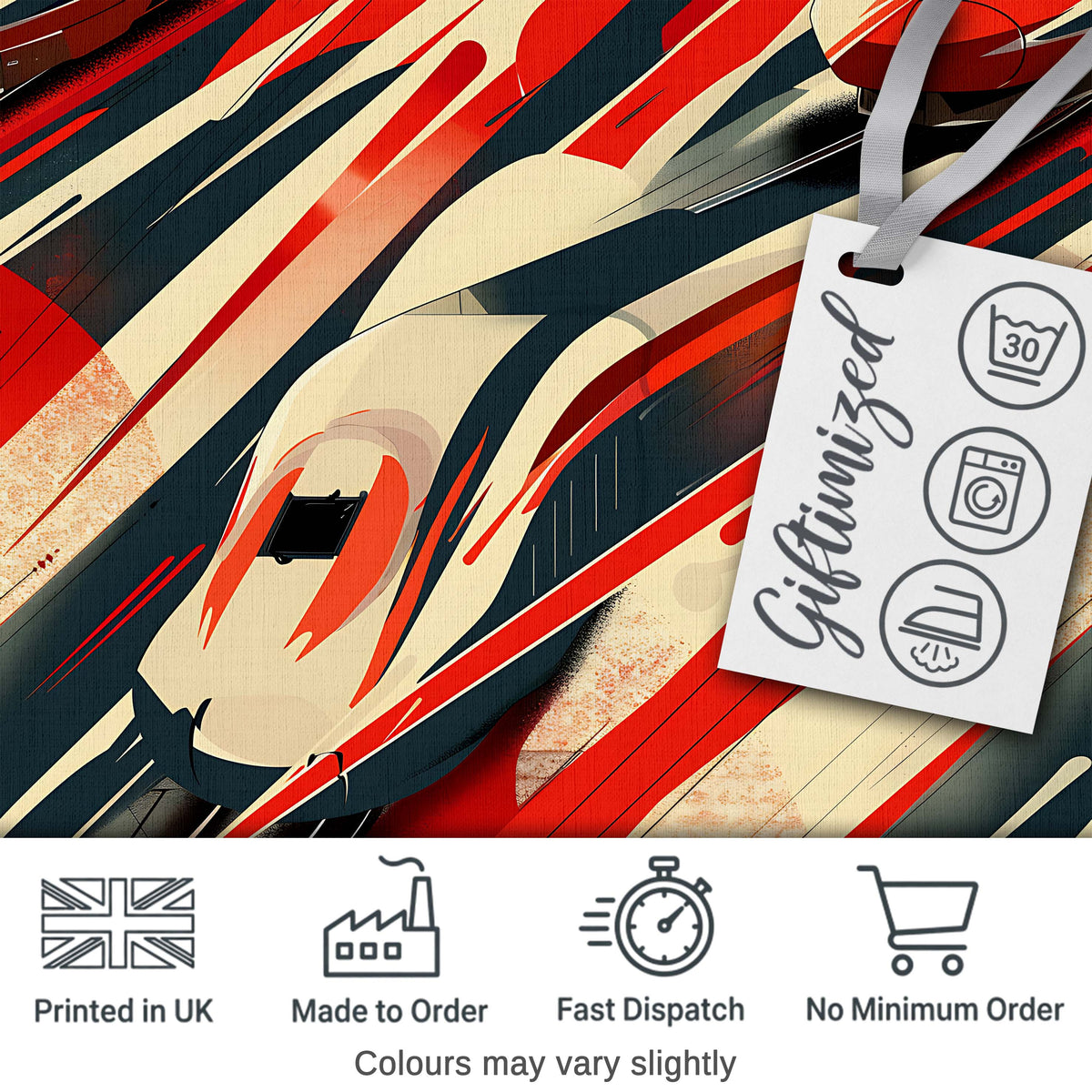 Dynamic Bullet Train Motion Abstract with Red and Black Lines Digital Print Fabric by the Metre UK Sewing Quilting Textile