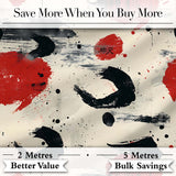 Abstract Japanese Ink Brush Strokes with Red Sun Accents Modern Calligraphy Art Digital Print Fabric by the Metre UK Sewing Quilting Textile