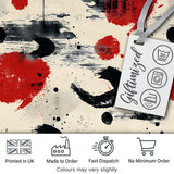 Abstract Japanese Ink Brush Strokes with Red Sun Accents Modern Calligraphy Art Digital Print Fabric by the Metre UK Sewing Quilting Textile