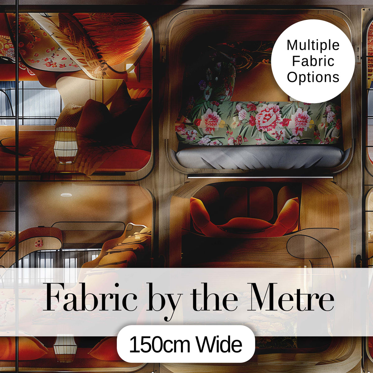 Capsule Living Pods with Decorative Interiors   Contemporary Japanese Design Digital Print Fabric by the Metre UK Sewing Quilting Textile