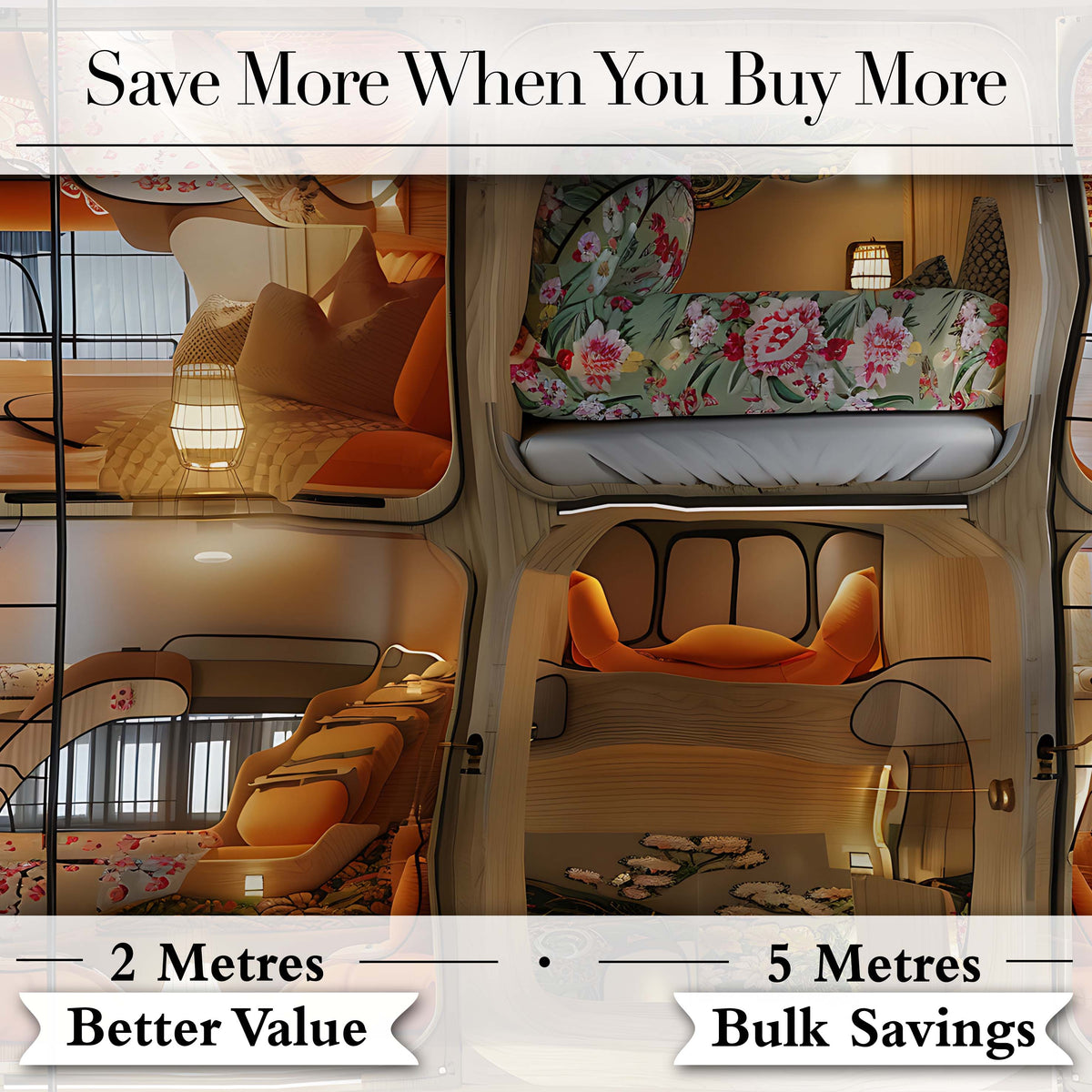 Capsule Living Pods with Decorative Interiors   Contemporary Japanese Design Digital Print Fabric by the Metre UK Sewing Quilting Textile