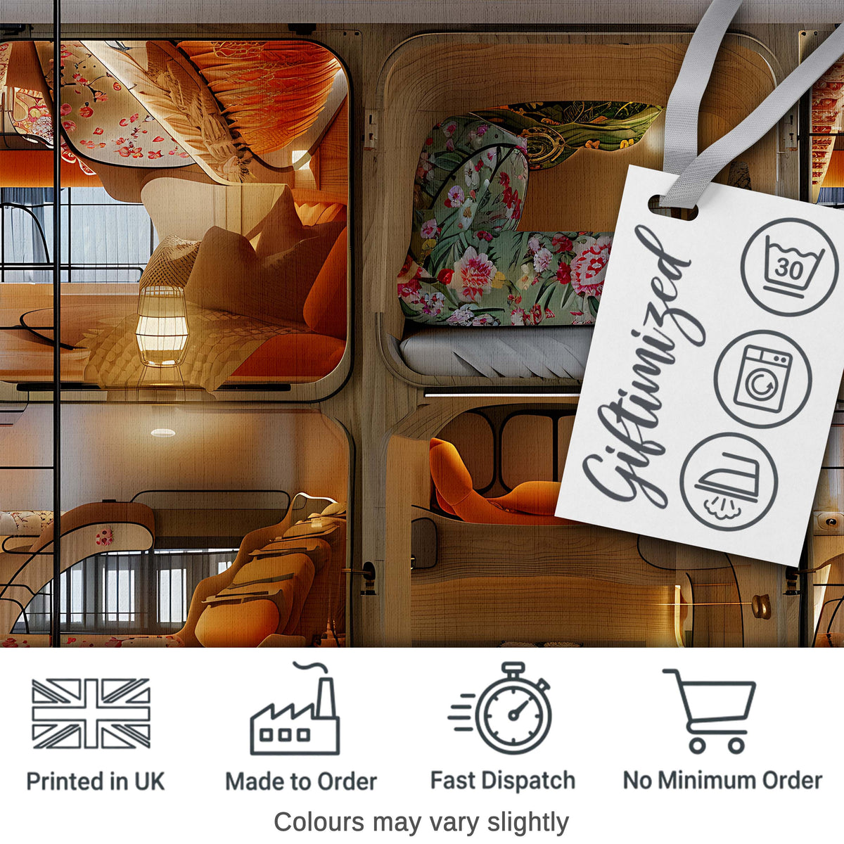 Capsule Living Pods with Decorative Interiors   Contemporary Japanese Design Digital Print Fabric by the Metre UK Sewing Quilting Textile