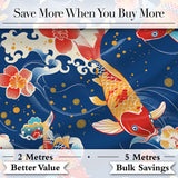 Elegant Japanese Koi Fish with Cherry Blossom Waves   Traditional Asian Art Digital Print Fabric by the Metre UK Sewing Quilting Textile