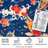 Elegant Japanese Koi Fish with Cherry Blossom Waves   Traditional Asian Art Digital Print Fabric by the Metre UK Sewing Quilting Textile