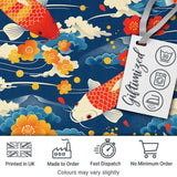 Colorful Koi Fish with Floral Cloud and Flowing Water Japanese Inspired Design Digital Print Fabric by the Metre UK Sewing Quilting Textile