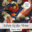 Decorative Koi Fish with Geometric Wave Background  Pattern Asian Style Textile Digital Print Fabric by the Metre UK Sewing Quilting Textile