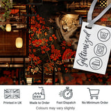 Artistic Cat with Red Flowers in Japanese Style Interior   Decorative Textile Digital Print Fabric by the Metre UK Sewing Quilting Textile