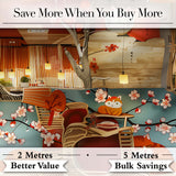Cute Cartoon Cats with Cherry Blossoms and Lantern Decor Playful Japanese Theme Digital Print Fabric by the Metre UK Sewing Quilting Textile