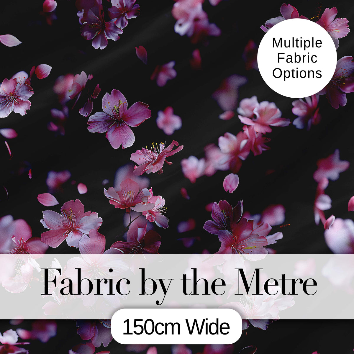 Soft Pink Cherry Blossom Flowers on Dark Background   Elegant Floral Design Digital Print Fabric by the Metre UK Sewing Quilting Textile