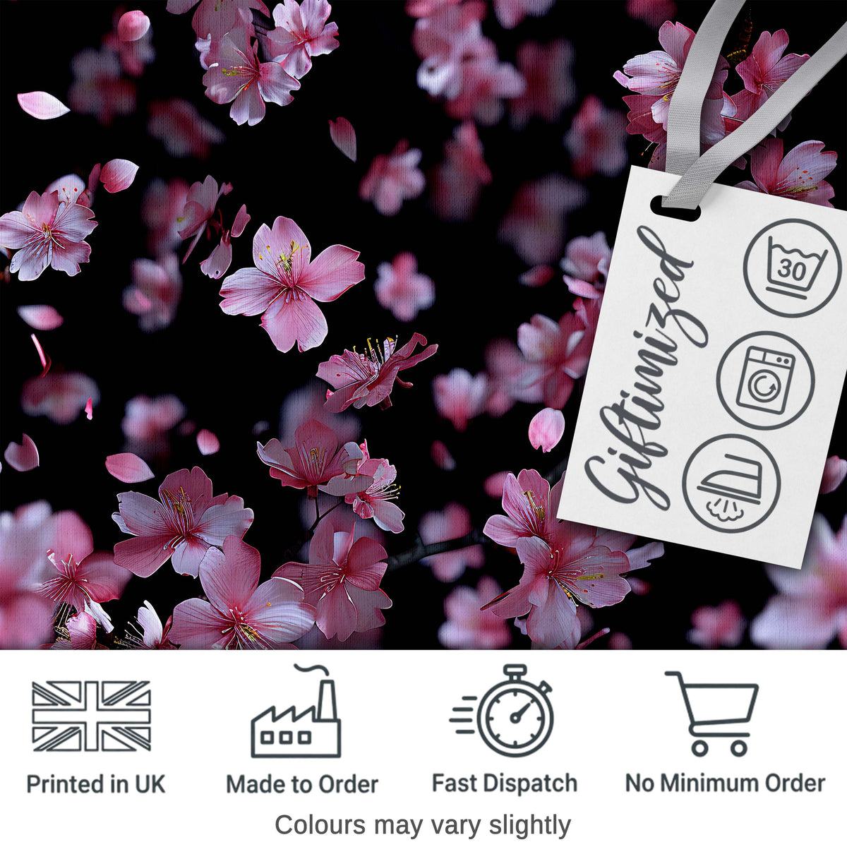 Soft Pink Cherry Blossom Flowers on Dark Background   Elegant Floral Design Digital Print Fabric by the Metre UK Sewing Quilting Textile