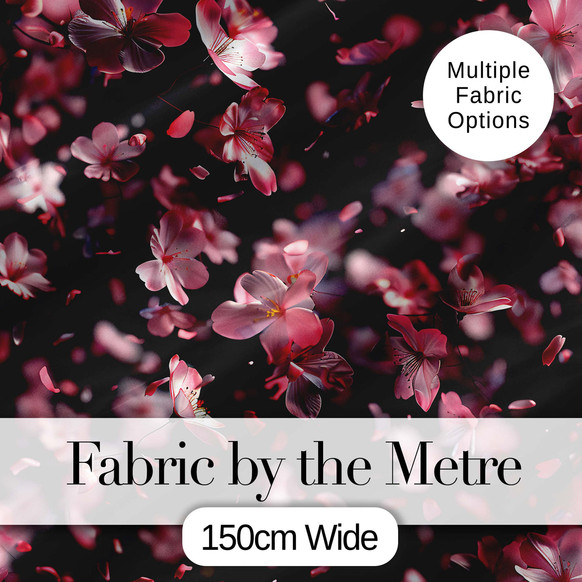 Delicate Sakura Blossoms on Dark Background  Pattern Elegant Japanese Floral Digital Print Fabric by the Metre UK Sewing Quilting Textile
